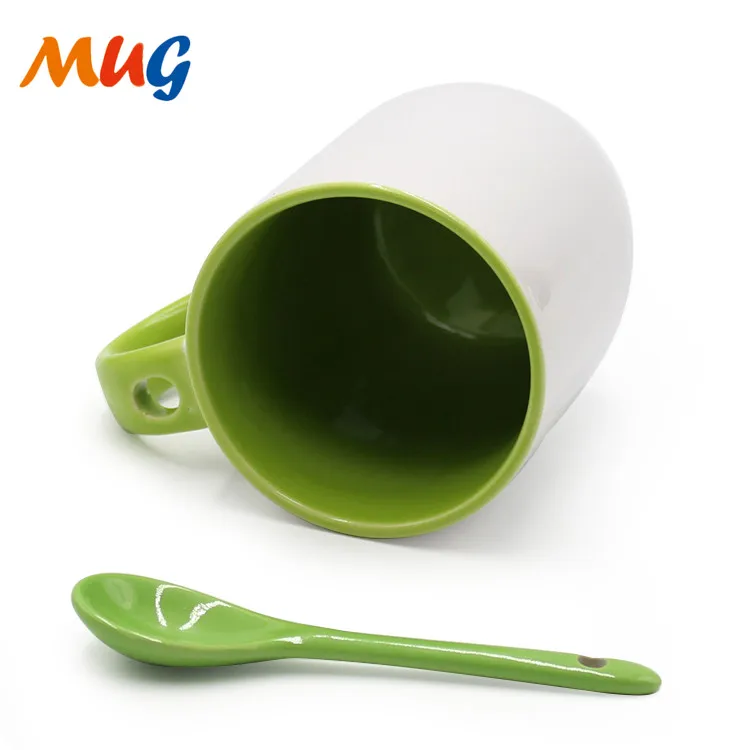 glazed ceramic spoon mug 12oz ceramic stoneware coffee mug with spoon in handle sublimation blanks coffee mug
