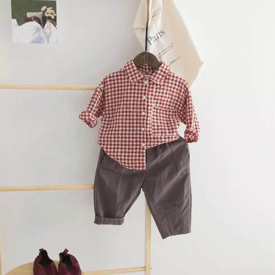 
Children Casual Clothes Kid Boy Girl Checked Linen ShirtTurn Down Collar Linen Blouse 2020 Children Autumn Top 