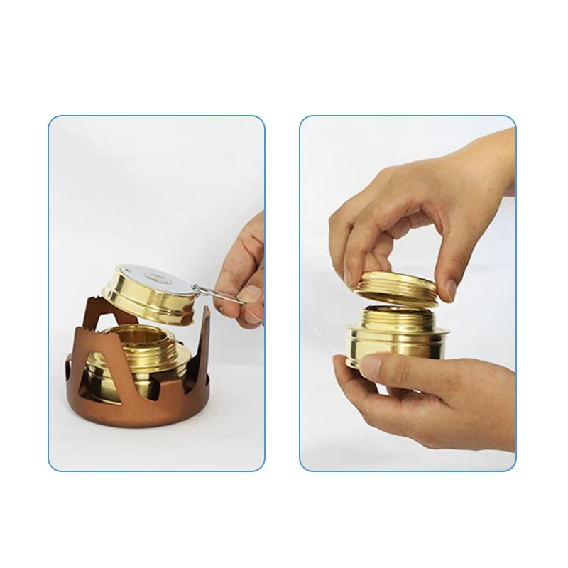 Mini Alcohol Stove for Backpacking Lightweight Brass Spirit Burner with Aluminium Stand for Camping Hiking