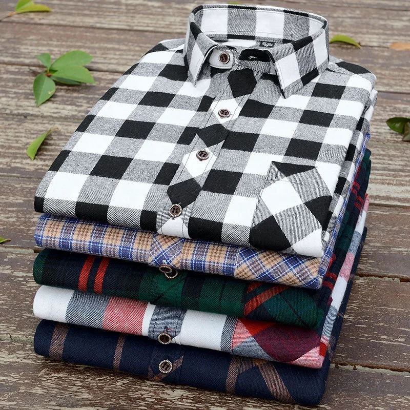 Classic man casual plaid shirts vintage long sleeve cotton checkered men shirt