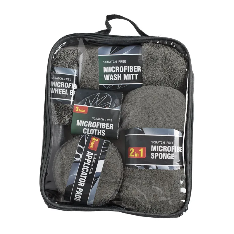 Multifunction portable 9pcs microfiber car wash washing cleaning tools set kit