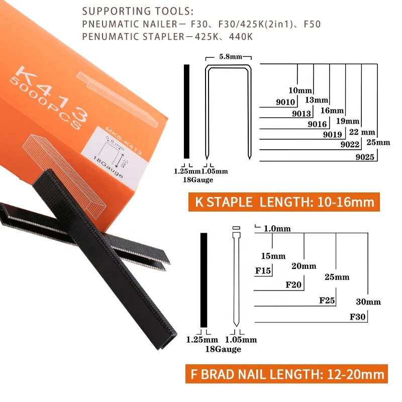 XINYI medium-carbon staples K407 K410 K413 K416 high-carbon brad nail F12 F15 F20 K410 K413 18ga staple pin