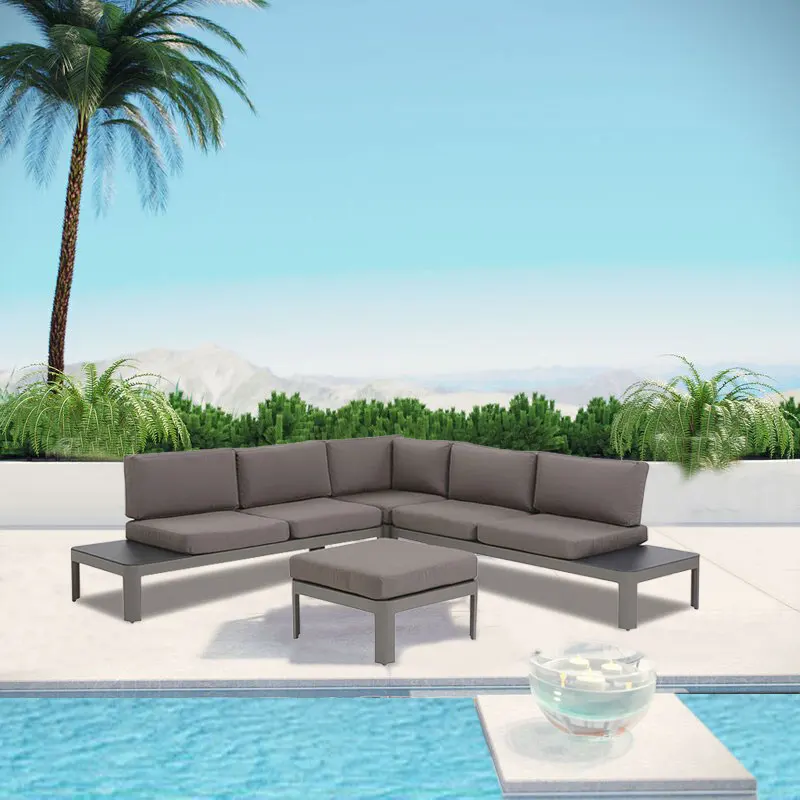 Backyard 5 seater l shape sectional aluminium corner garden sofa furniture