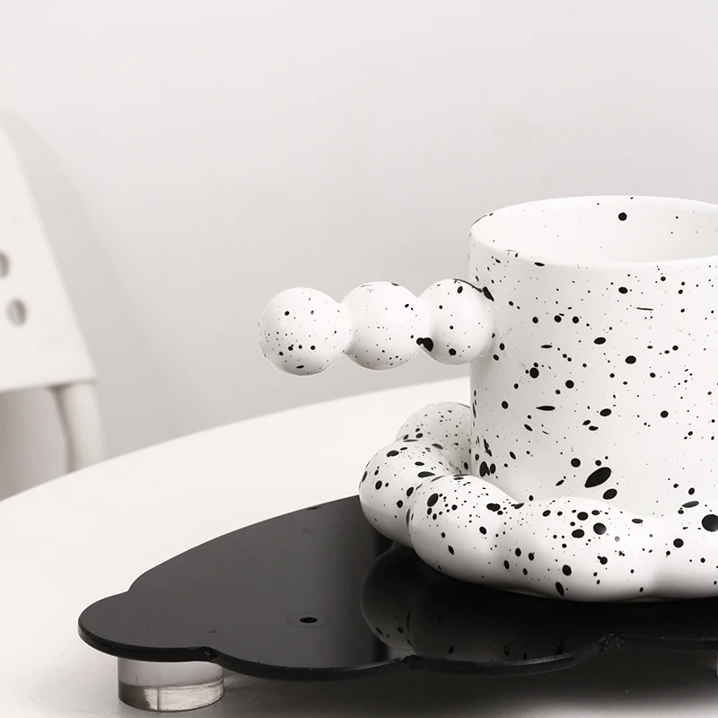 Creative Speckled Splashing Ink Ceramic Coffee Mug With Ink Spot Creative Novelty Espresso Tea Cup and Saucer Set