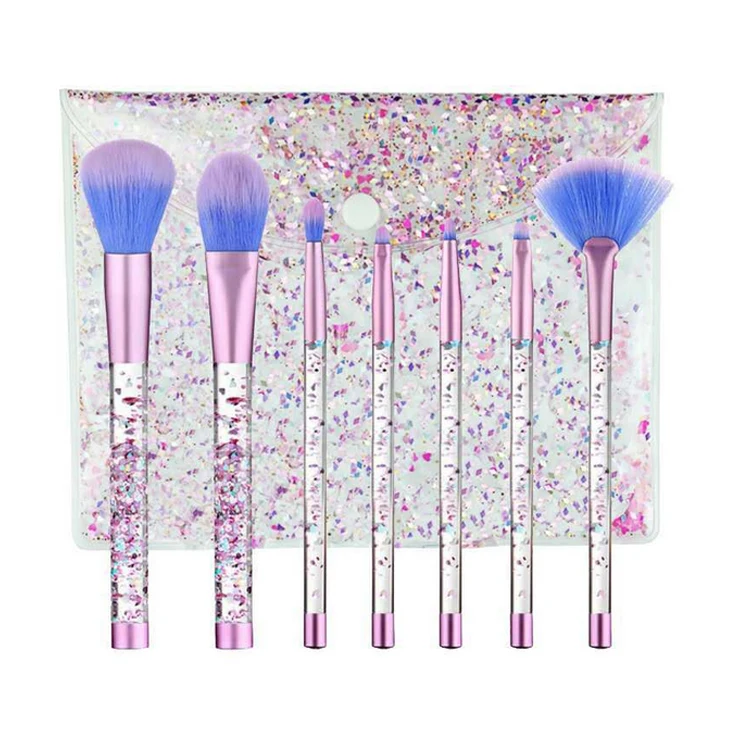 7Pcs transparent plastic handle with oil liquid glitter makeup brush set