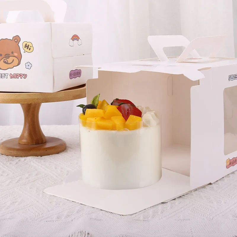 Wholesale 4 Inch Cartoon Kids Cake Design Pattern Cupcake Dessert Packaging Baking Moon Cake Pastry Package Boxes With Handle