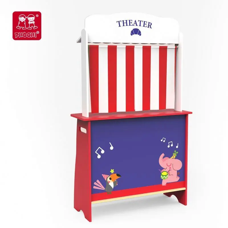 New design wholesale children role play fruit display shop wooden kids puppet theater toy for 3+
