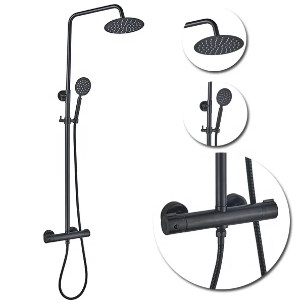 Bathroom Exposed Head Rainfall Shower Panel System Column Temperature Control Thermostatic Shower Faucet Mixer Set