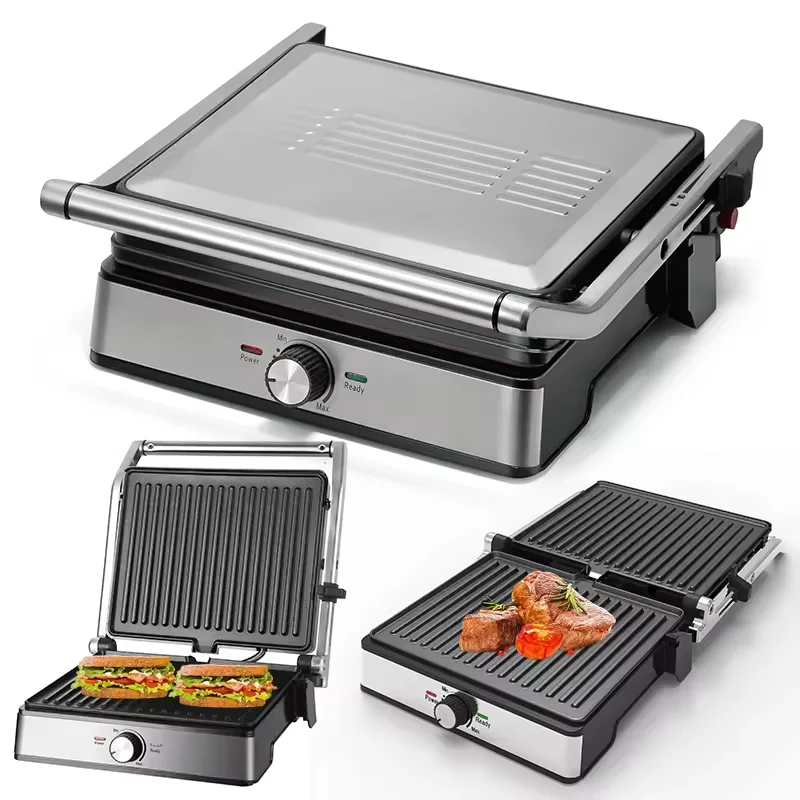Electric Contact Grill 4 Slice Adjustable Thermostat Control for Panini Burgers Steak Barbecue Grill Breakfast Maker Machine