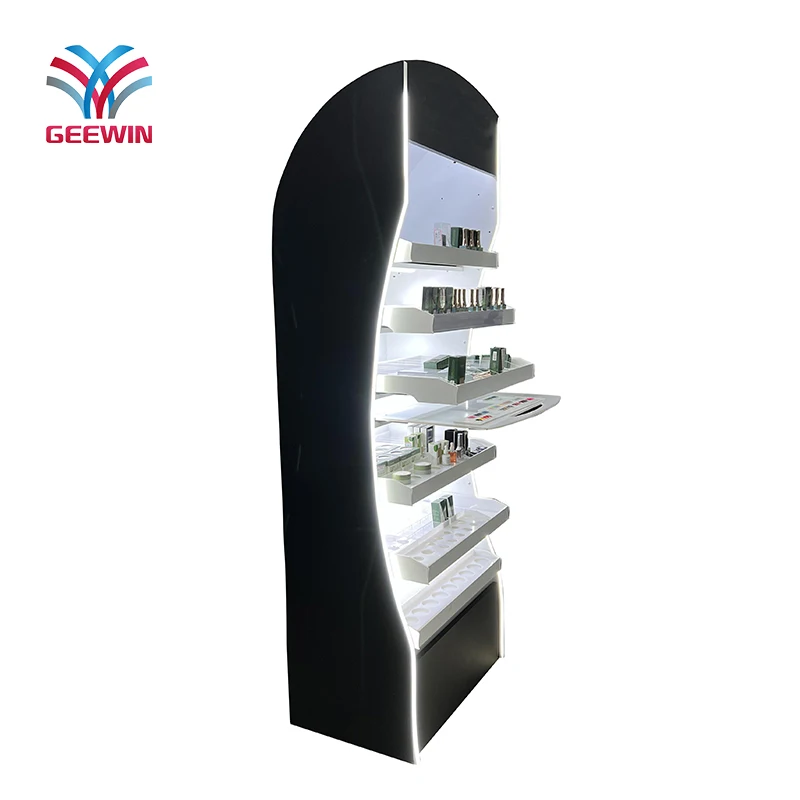 Wall mounted display cabinets cosmetic display shelf floor metal stand with led light