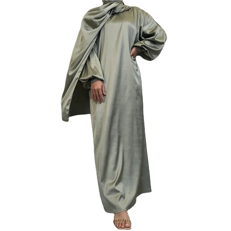 LIVEME 2023 spring new arrival hoodie abaya muslim long prayer dress plain attached scarf one piece Jilbab with side pockets