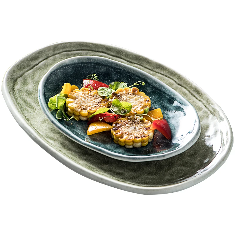Посуда для барбекю teppanyaki посуда ресторана керамический Обеденный набор фарфоровая Повседневная овальная сервировочная тарелка посуды
