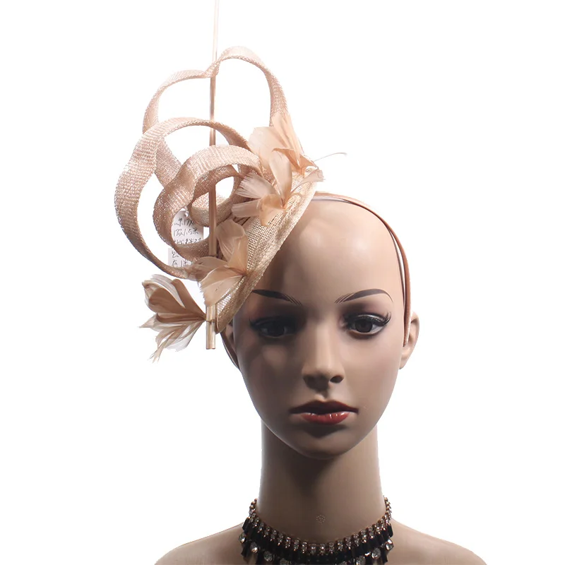 Wholesale Royal womens colorful feather red sinamay fabric church bridal fascinator hairband