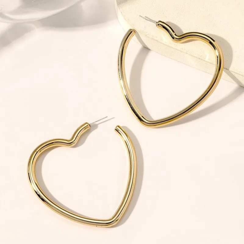Simple 18k Gold Plated Star Hoop Earrings Jewelry Women 925 Sterling Silver Needle Large Heart Shaped Pendant Statement Earring