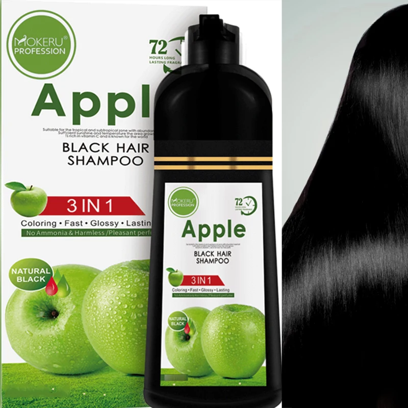 Private Label Mokeru 500ml Permanent Black Hair Dye 100% Cover Gray White Hair Black Color Shampoo