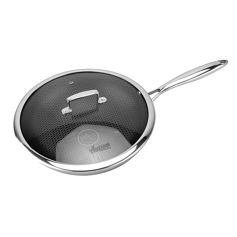 amercook non stick stainless steel handle woks granite pan kitchenware glass lid