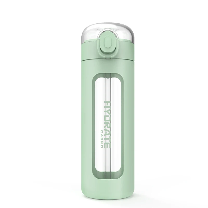 Reusable Leakproof Drinkware Outside High Borosilicate Glass Water Bottle with Straw