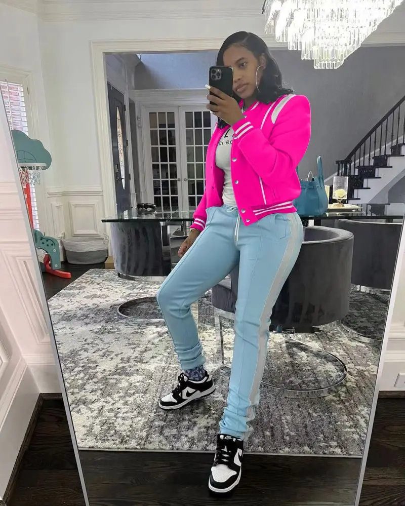 Fall Trendy Baseball Jacket For Women Double Thread Woman Jacket Short And Coat Casual Woven Sleeves Cropped Varsity Jacket