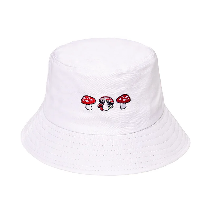 Mushroom embroidery fisherman cap Korean small fresh and lovely basin cap students summer sunshade hat