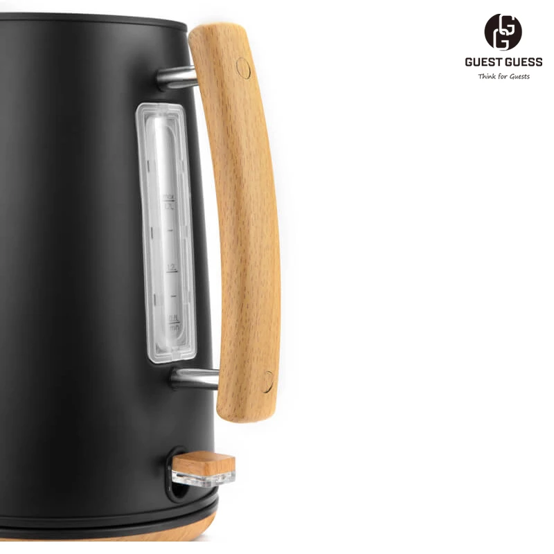 Guest Guess Brand High Quality Black Color 1.7 Litre Hotel Apartment Use Electric Hot Water Kettle With Temperature Control