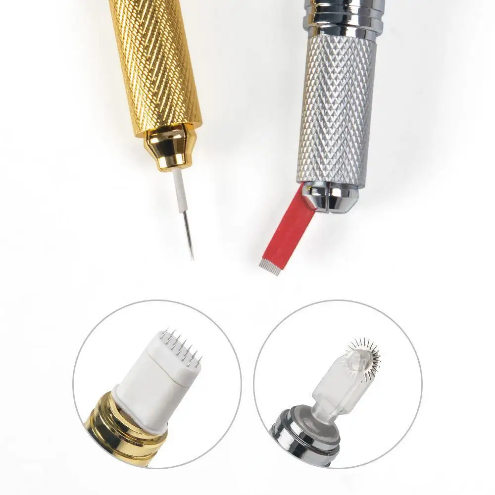 Gold And Silver Permanent Tattoo Double-ended Microblading Manual Pen Is Used With Micro-blade Blade & Micro-blade Needle