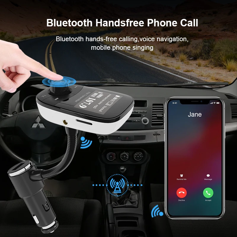 New Arrival 1.44 inch LED Display Wireless Handsfree Dual USB Phone Charger Wireless Music Player Car FM Transmitter