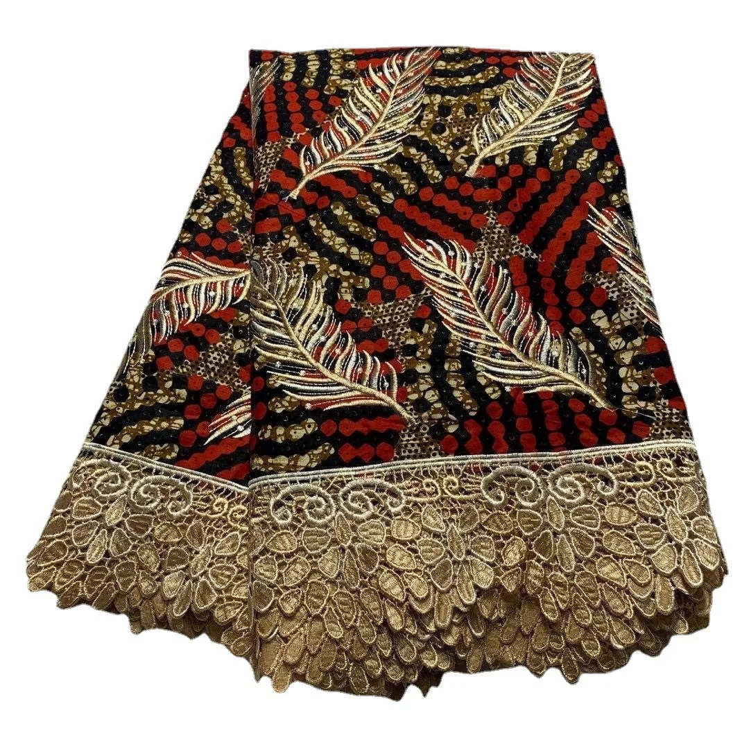 ACI New Fashion African Wax Lace Fabric Ankara Tissu Africain Veritable Real Wax Cotton African Ankara Lace Fabric 6 Yards