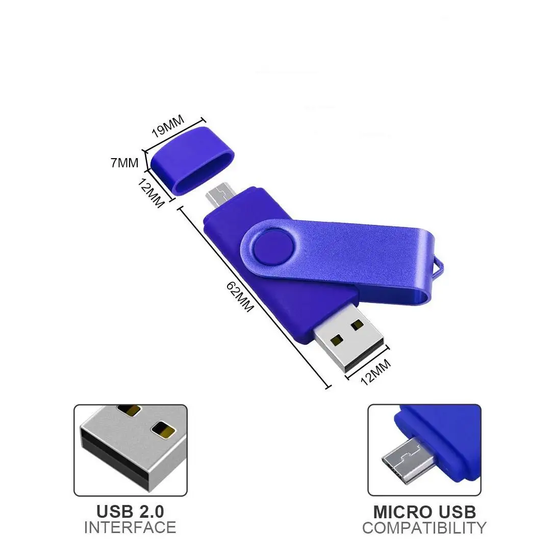 Bulk Cheap 2 in 1 Otg Usb 2.0 Pen Drive 128gb 64gb 32gb 16gb 8gb Smartphone Swivel Memorias Usb Stick Otg Usb Flash Drive