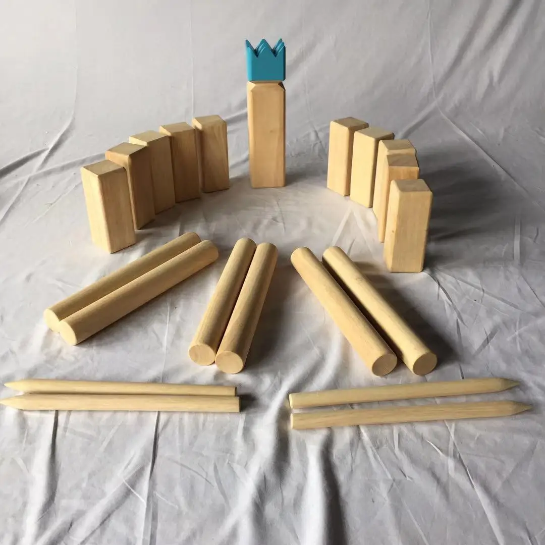 KUBB set KING games playing in outdoor