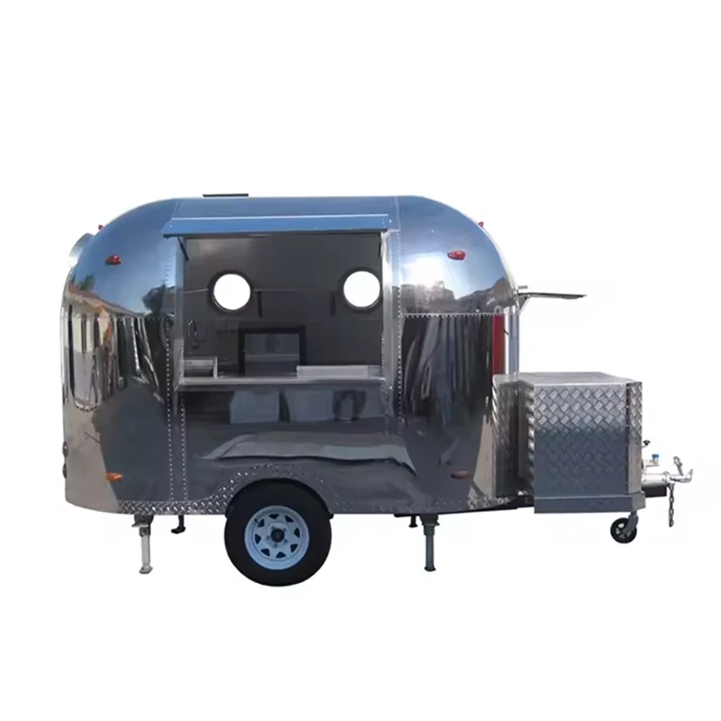 JX-BT300SS Stainless Steel Street Food Cart Hot Dog Pizza Coffee Ice Cream Mobile Fast Airstream Food Trailer