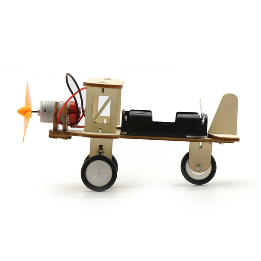 DIY Electric Wooden plane Taxiing Model Toys Dual Motor Biplane for Children Small Inventions Scientific Experiments Gift kids