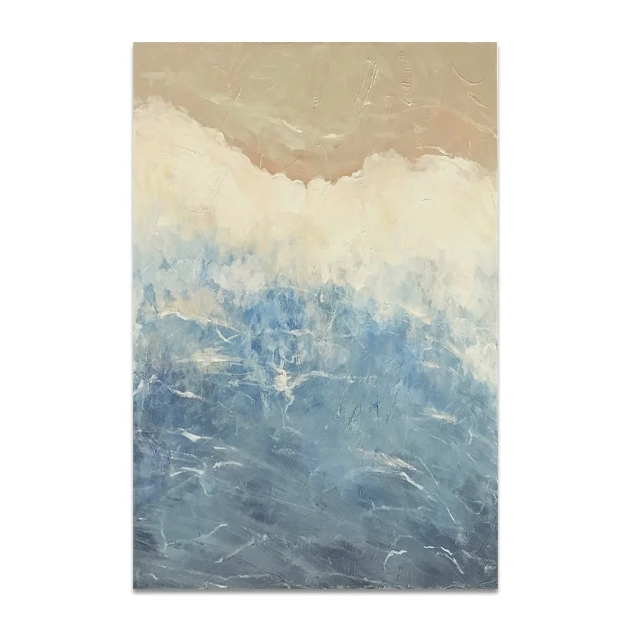 Modern Simple Original Summer Breeze Sea Wave Beach Hand-painted Texture Thick Oil Abstract Canvas For Large Projects