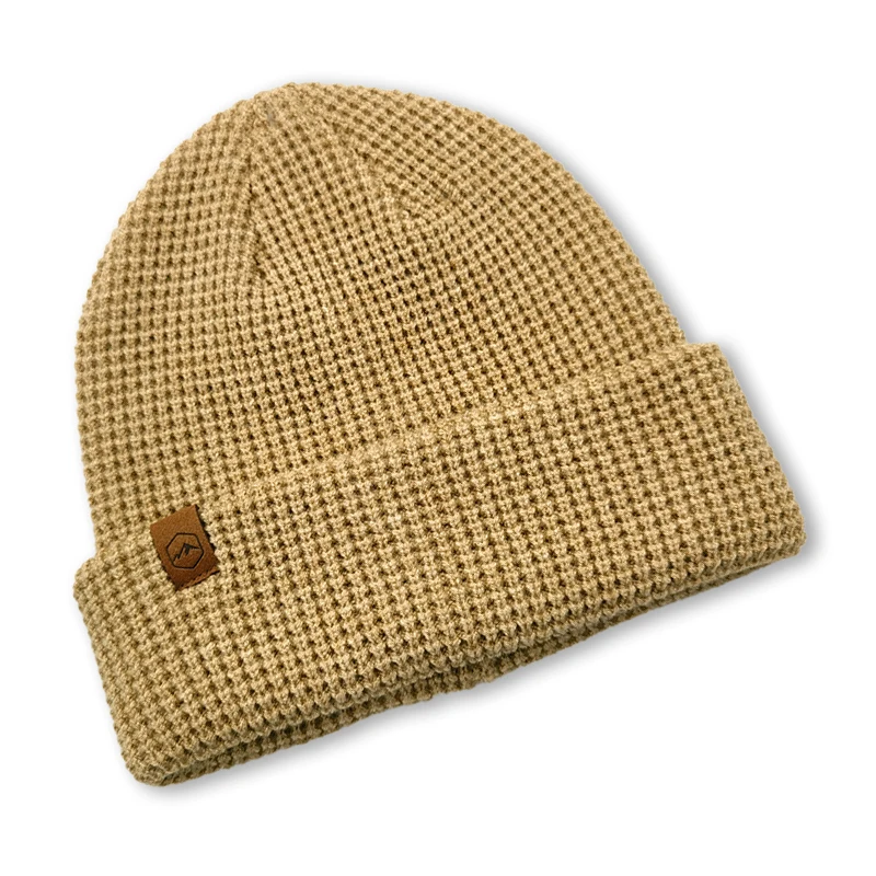 Winter Hats with Customized Logo Patch Waffle Knit Fisherman Beanies for Men
