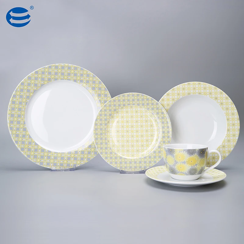 Yellow Daisy Pattern Modern Ceramic Plate Cup Dinner Sets for Restaurant Event Party Wedding Porcelain Dinnerware Set