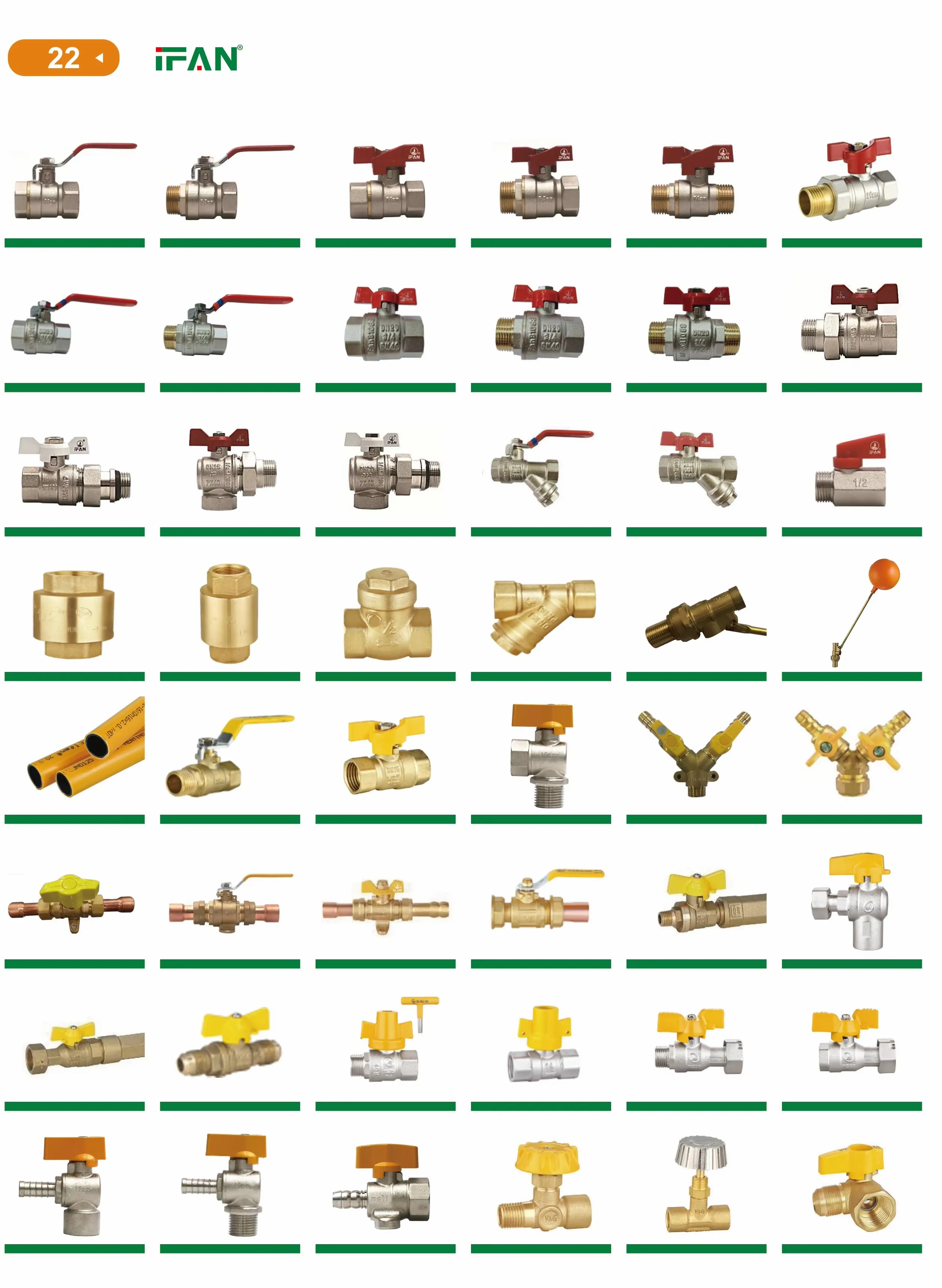 IFAN Valve Factory Sample Free Gas Valve Compression Threaded Forged All Size Brass Gas Valves