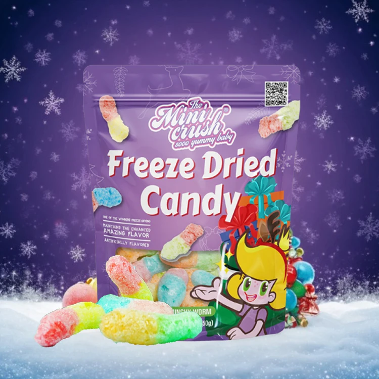 Crispy  Candies Freeze-Dried Sour Gummy Worms Sweet and Sour Confectionery for Christmas