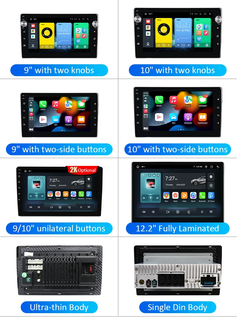 KLYDE 9/10/12 Inch Touch Screen Android 13 Car Radio QLED/IPS 1280*720 GPS Navi Stereo Audio 2DIN Multimedia Player