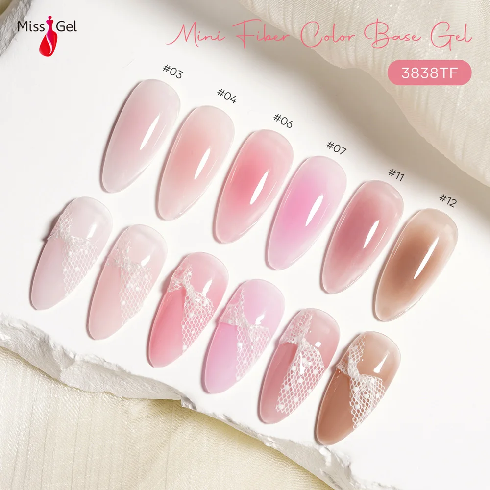 Missgel High Quality Soak Off Mini Fiber Color Base Gel Hot Sell Gel Polish Neon Effect Rubber Fiber Base Coat UV Gel