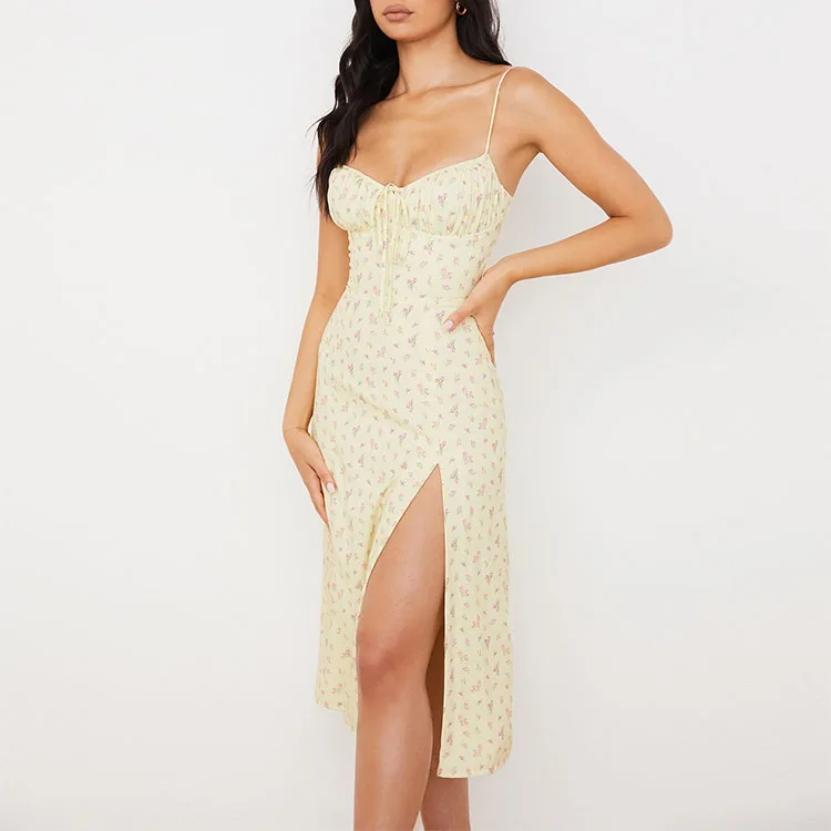 Custom Print Midi Dress Square Neck Slip Floral Ladies Dress Women Summer Dress 2021