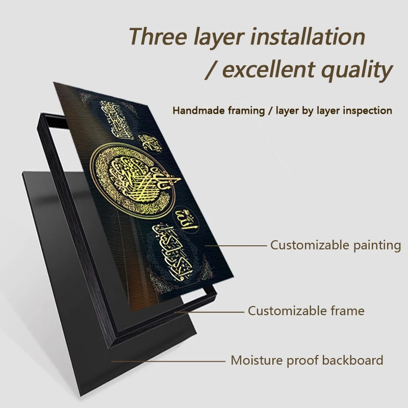 Modern Canvas Print Arabic Calligraphy Art Any Size Muslim Islamic Abstract Crystal Porcelain Wall Art Picture Frame Home Decor