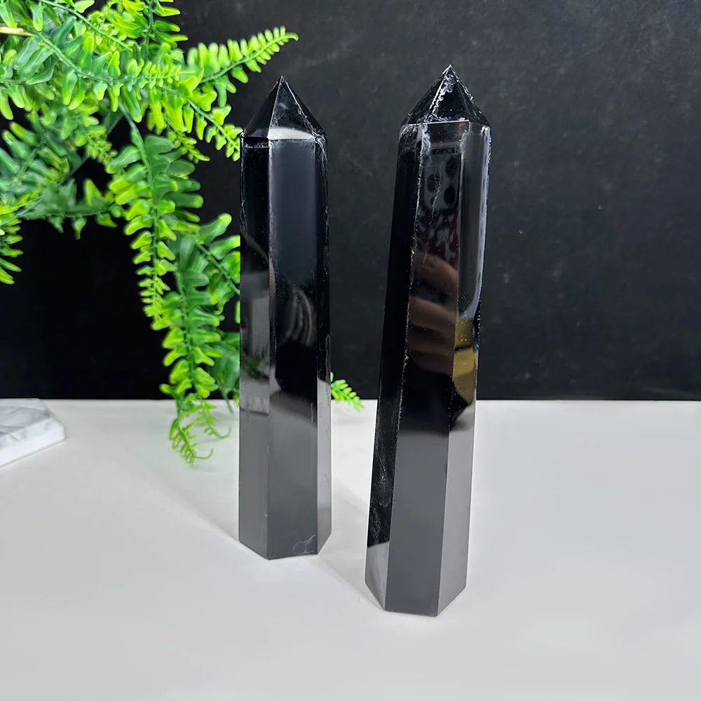 Wholesale natural crystal black obsidian point wand spiritual healing stone large obsidian towers for decoration
