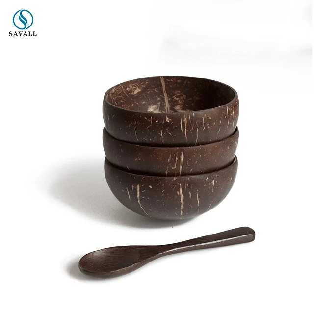 Savall HoReCa salad bowl Natural Coconut Bowl set with Fork Spoon Wooden Dinnerware Set for Salad Mixing  Coconut bowl