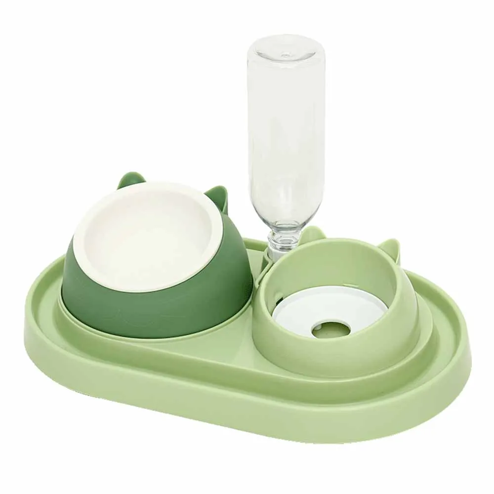 Customized Hoopet Multi-function Spill-proof Slow Feed Dish Ceramic Cat Ear Shape Pet Bowl Feeder With Automatic Water Dispenser