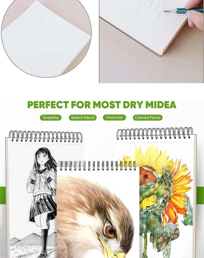 LISI 100 Sheets  68lb/100gsm  Acid Free Artistic Paper Sketch Pad Sketchbook For Kids Adults Beginners Artists Drawing