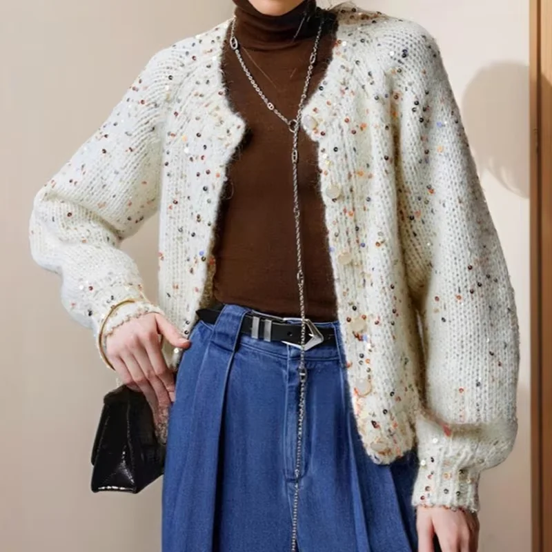 Wholesale fashion sequins on cotton yarn wool blend yarn polyester wool mohair sequin yarn with sequins sewing