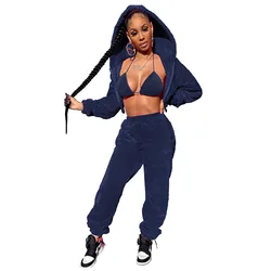 High quality women winter clothes plush Bra jacket high waist pants jogger sweatsuit sweatpants women sweat suit set