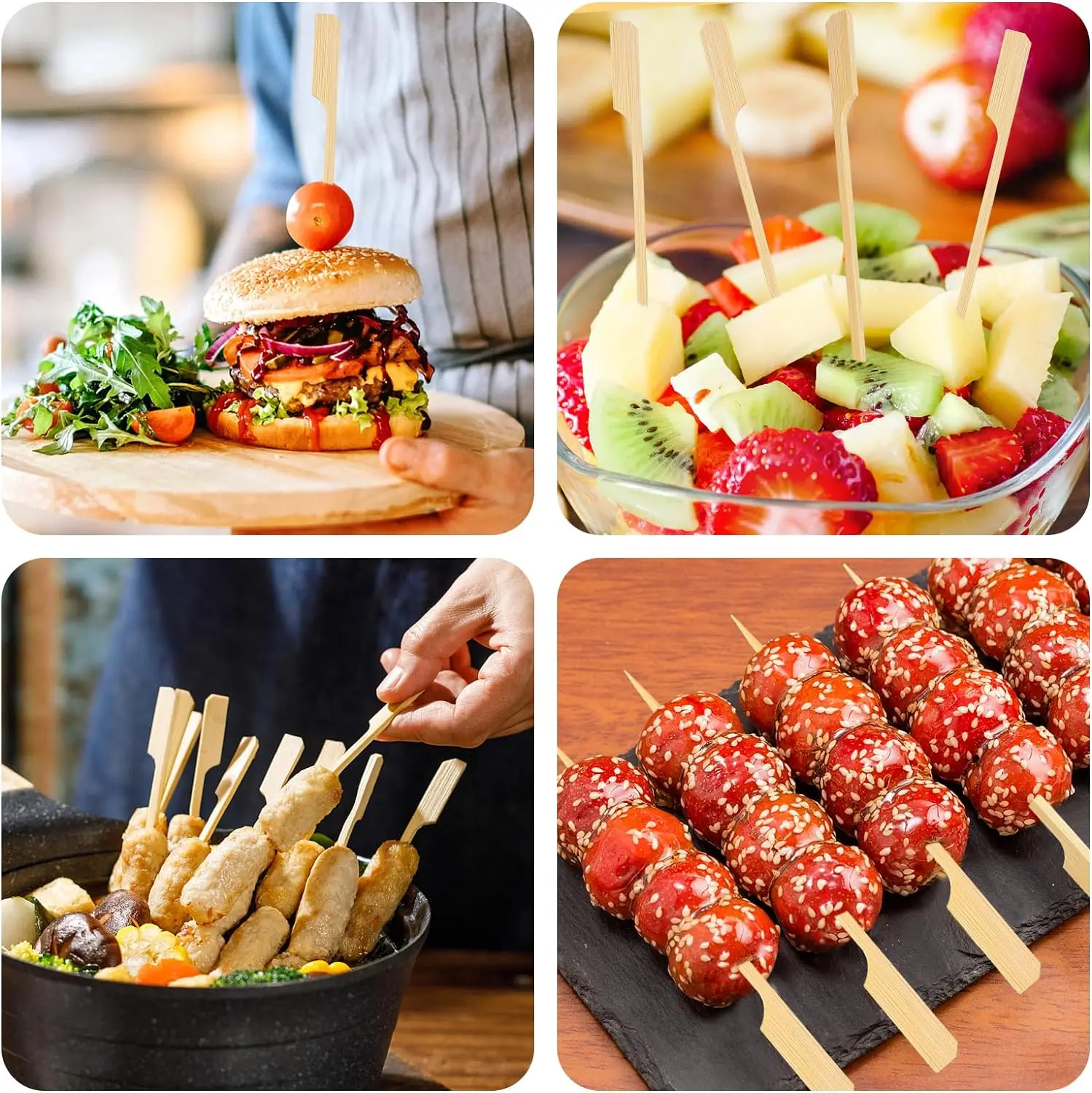 Multiple usage 9 cm Natural Color Paddle Bamboo Skewers 100 PCS for BBQ Restaurant Party