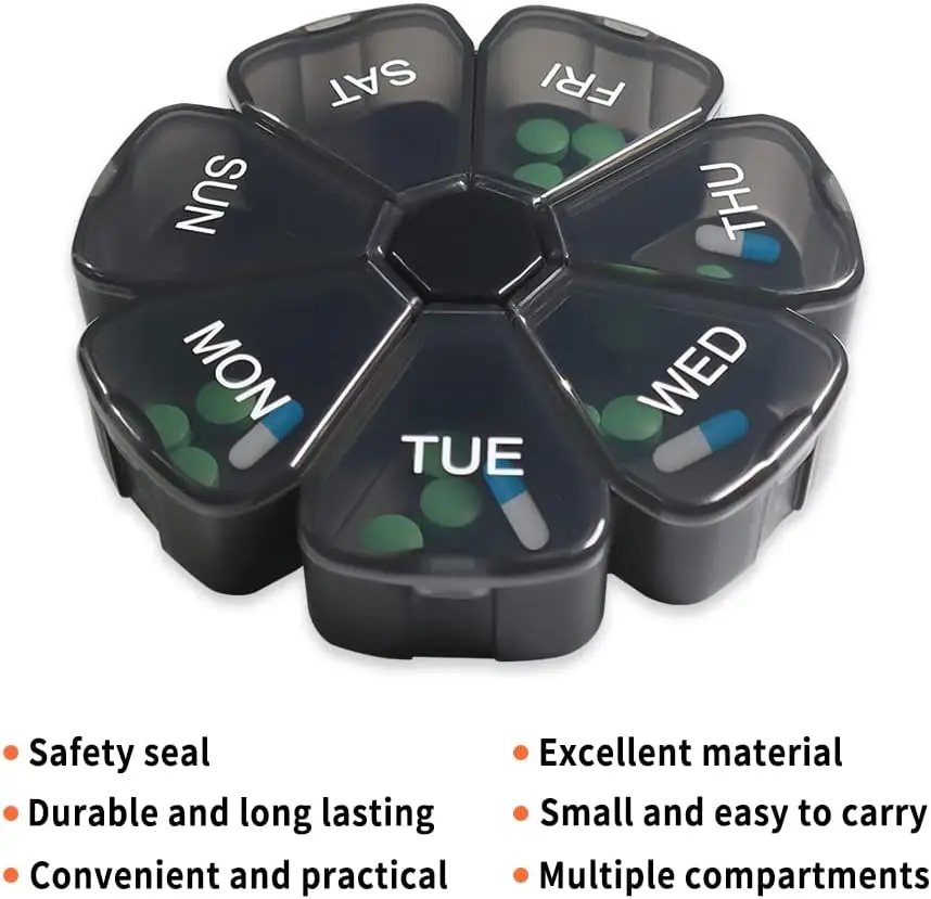 Large Weekly Pill Organizer Box 7 Day, Daily Vitamin Case Large Capacity Compartments, Pill Containers for Fish Oil Medicine