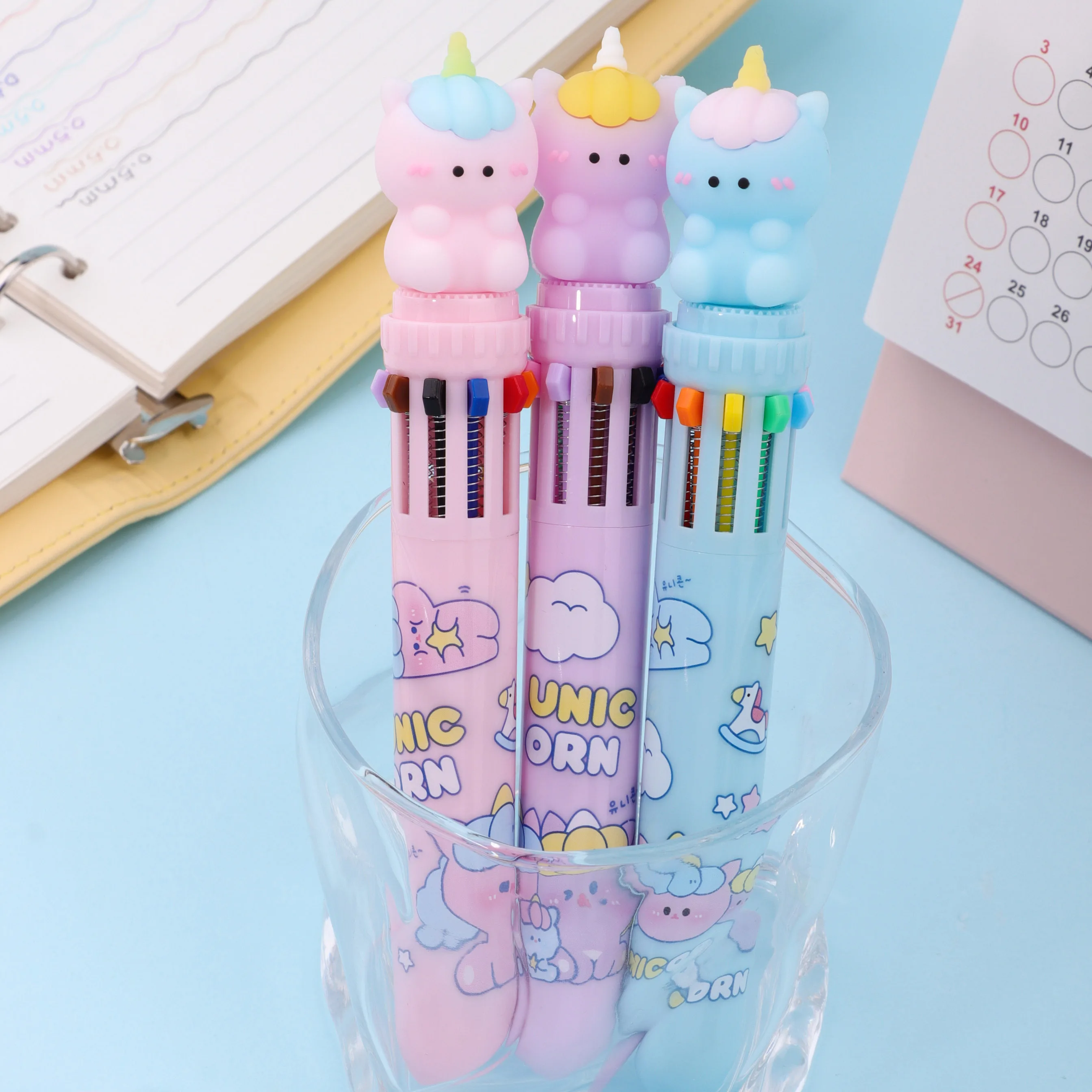 Hot Sale Mini Promotion Unicorn 6 Color Ball-point Pen For Kid Gift Kawaii Stationery Pen Ballpoint Press 10 Color Pens