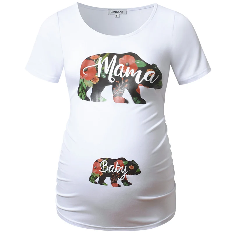 
Maternity Clothes Casual T Shirts Printed Round Neck Cute Cartoon Breathable And Comfortable Loose Top Cotton Maternity Wear 